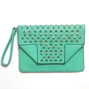 Large Studded Wrislet Clutch Purse, Mint
